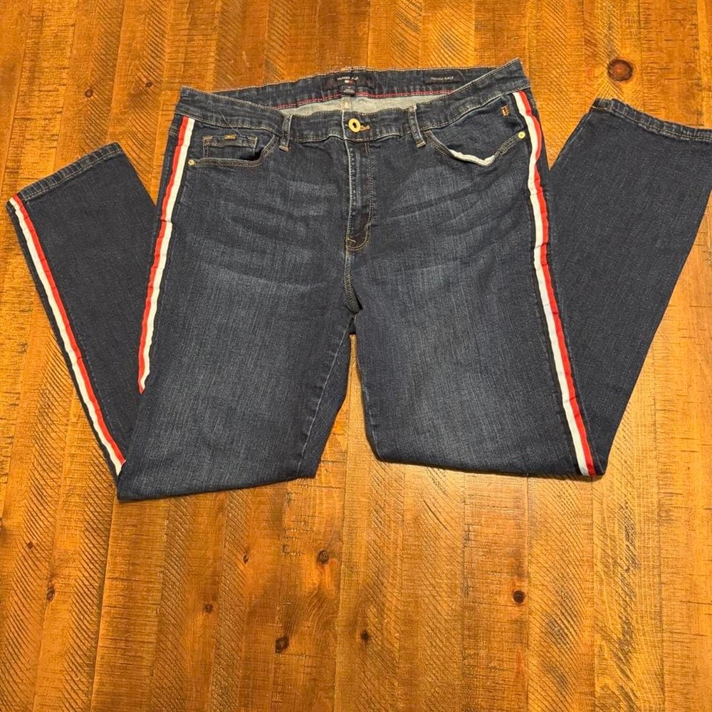 Tommy Hilfiger Jeans with Red and White Stripes Down the Sides Women's Size 14